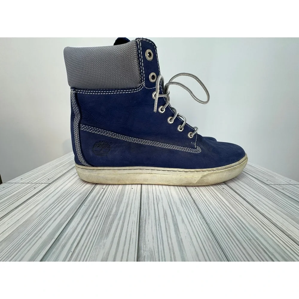 Mens Timberland Sneakers Leather Lace‎ Up Ankle High Top Blue Grey Shoes Sz 11.5